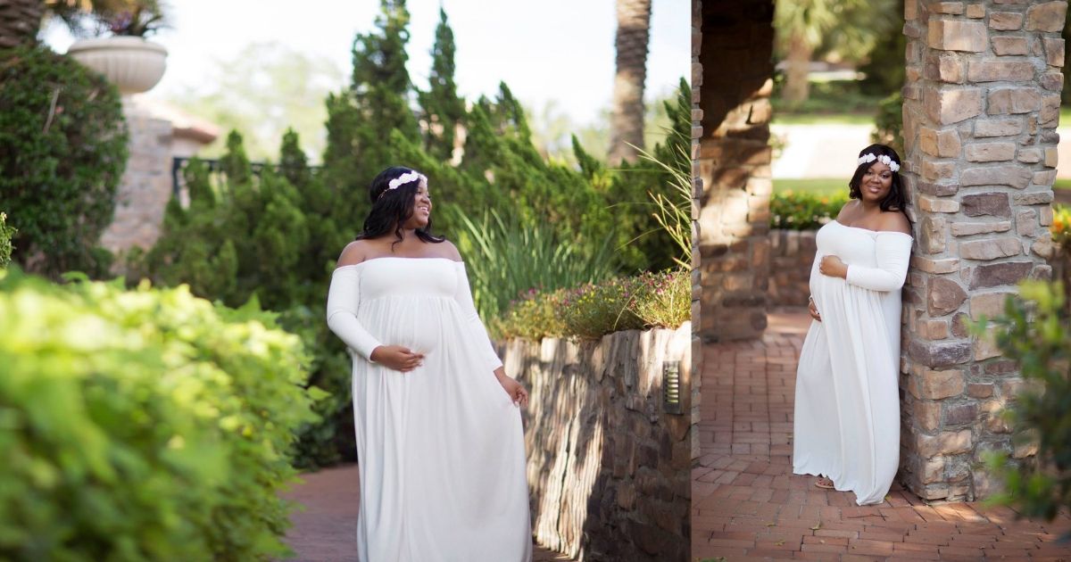 Tracie-Anne in a white dress