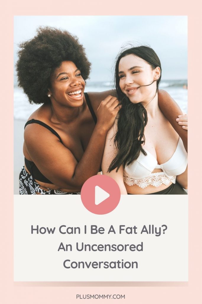 a plus size woman and a thin woman on the beach together - asking how can I be a fat ally 