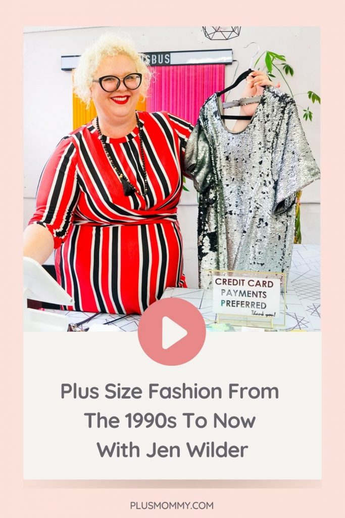 plus size designer Jen Wilder holding a dress