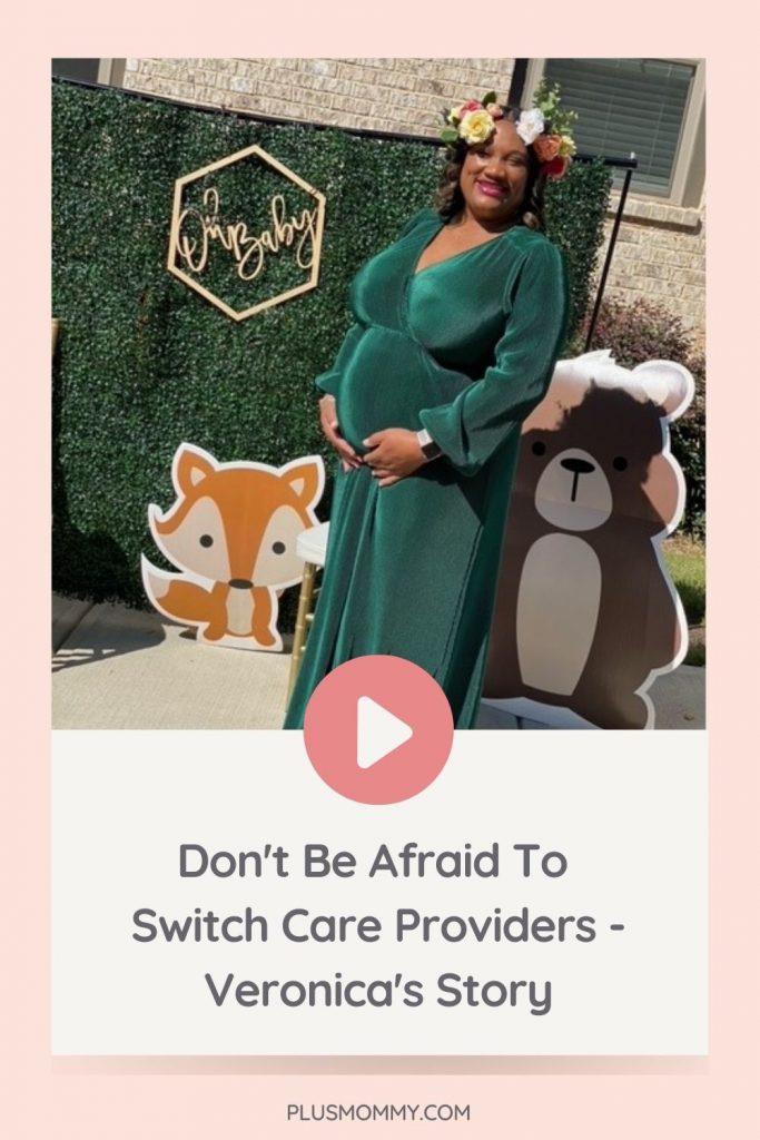plus size pregnant woman wearing a green plus size maternity dress to her baby shower