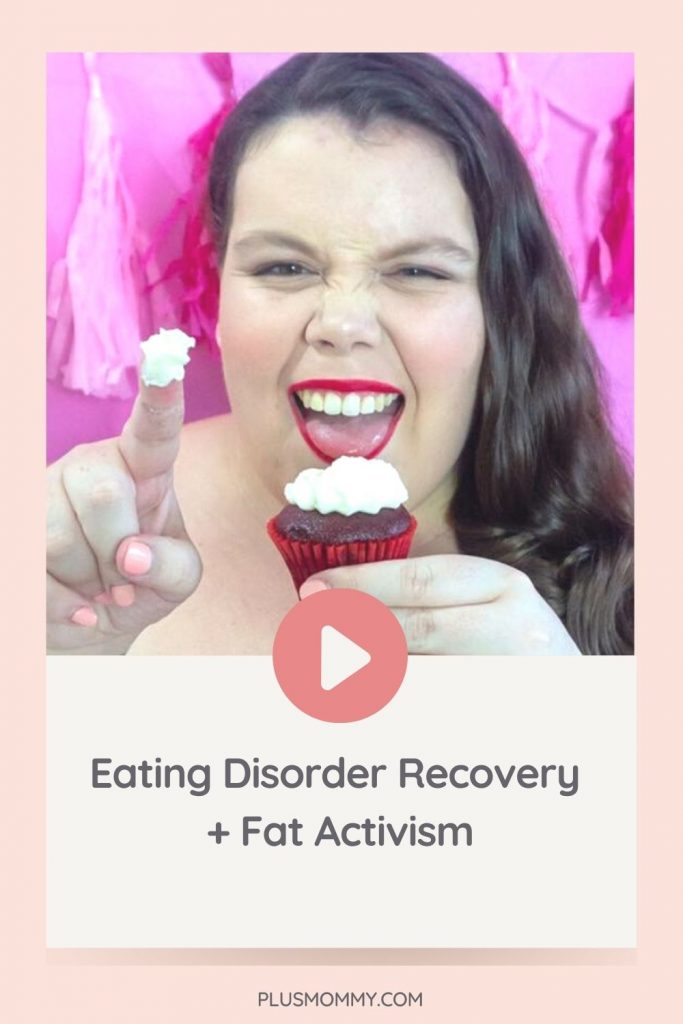 Plus size woman eating cupcake