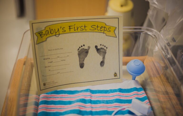 newborn baby bed and foot prints